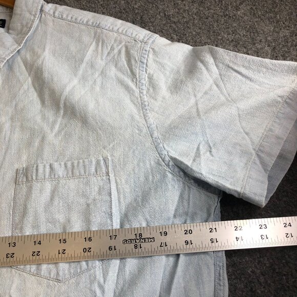 J Crew Shirt Mens Large Blue 100% Cotton Slim Chambray Short Sleeve Button - Picture 7 of 10